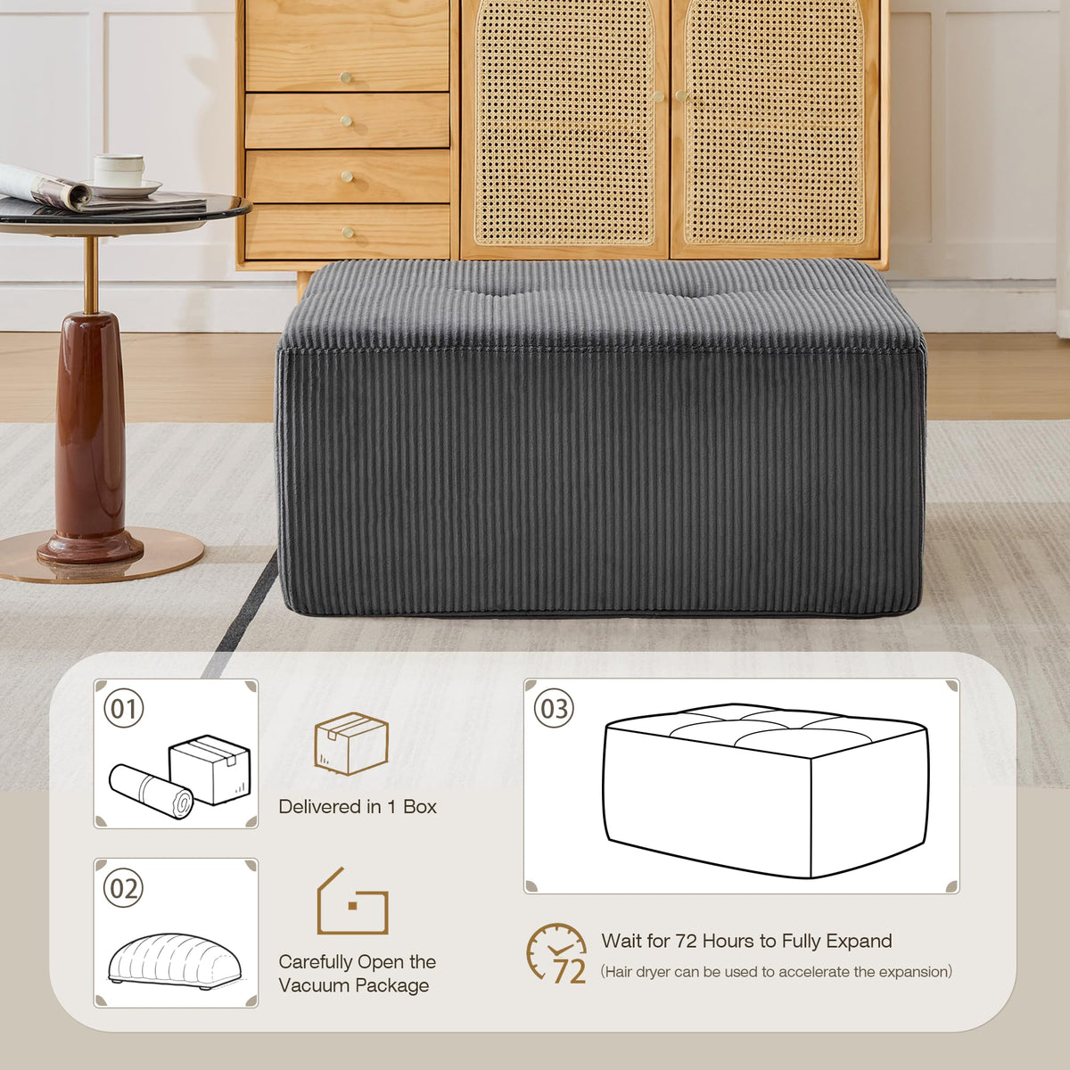 Modular Sectional Sofa, Boneless Couches for Living Room, Corduroy Couch, Big Comfy Couch, Modular Cloud Sofa with Deep Seat (Grey, 2 Pieces-Loveseat)