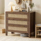 LOUVIXA Rattan Chest of Dressers, Wooden Drawer Dresser, 9 Drawers Rattan Dresser for Bedroom, Living Room, Hallway (Black, 9 Drawers)