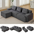 Modular Sectional Sofa, Boneless Couches for Living Room, Corduroy Couch, Big Comfy Couch, Modular Cloud Sofa with Deep Seat (Grey, 2 Pieces-Loveseat)