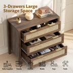 LOUVIXA Rattan Chest of Dressers, Wooden Drawer Dresser, 9 Drawers Rattan Dresser for Bedroom, Living Room, Hallway (Black, 9 Drawers)