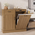LOUVIXA Double Tilt Out Trash Cabinet, Kitchen Island with Trash Storage, Trashcan Cabinet for Kitchens, Wood Cabinet with Trash Can Pull Out, Dog Proof Trash Can (Off White, 20 Gal)