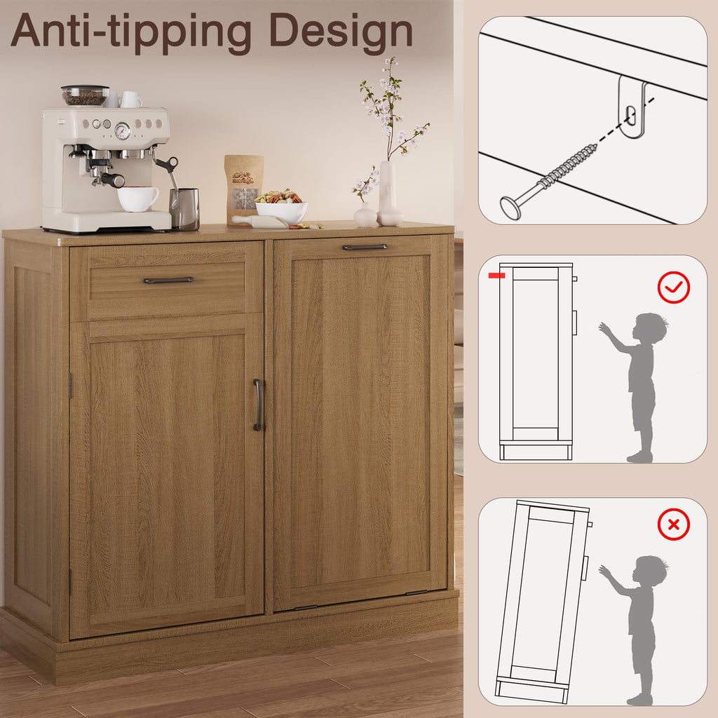 LOUVIXA Double Tilt Out Trash Cabinet, Kitchen Island with Trash Storage, Trashcan Cabinet for Kitchens, Wood Cabinet with Trash Can Pull Out, Dog Proof Trash Can (Off White, 20 Gal)