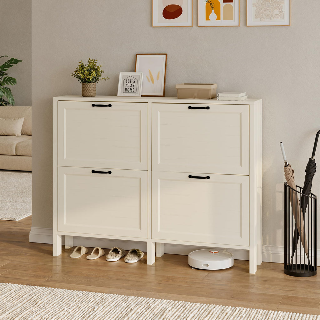 LOUVIXA Shoe Cabinet with 4 Flip Drawers, Narrow Shoe Storage Cabinet, Freestanding Shoe Cabinet Organizer, Hidden Shoe Rack Cabinet for Entryway, Hallway (4-Drawers, Brown/4-drawers)
