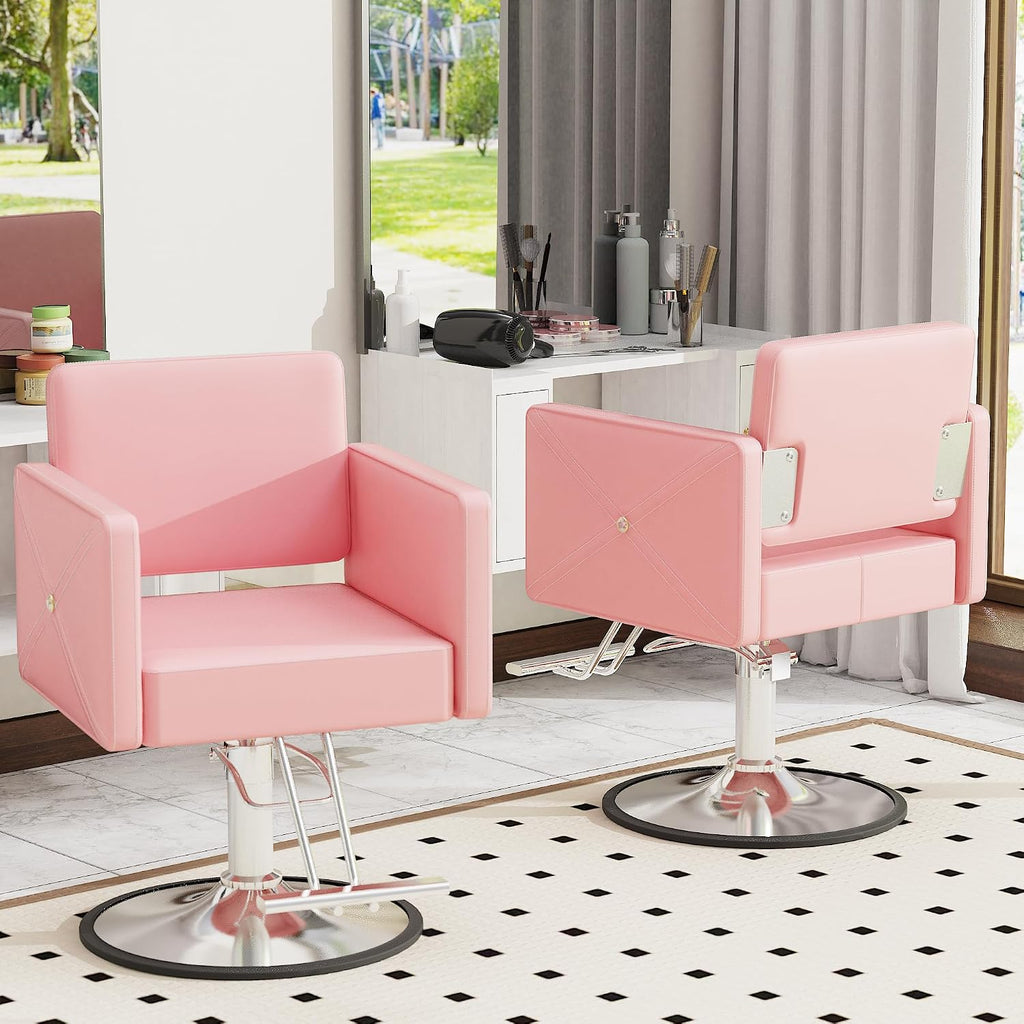 LOUVIXA Barber Salon Chairs for Hair Stylist, Height Adjustable Hydraulic Salon Chair, 360 Degrees Rotation, Multi-Function Shampoo Chair for Home Barbershop, Pink