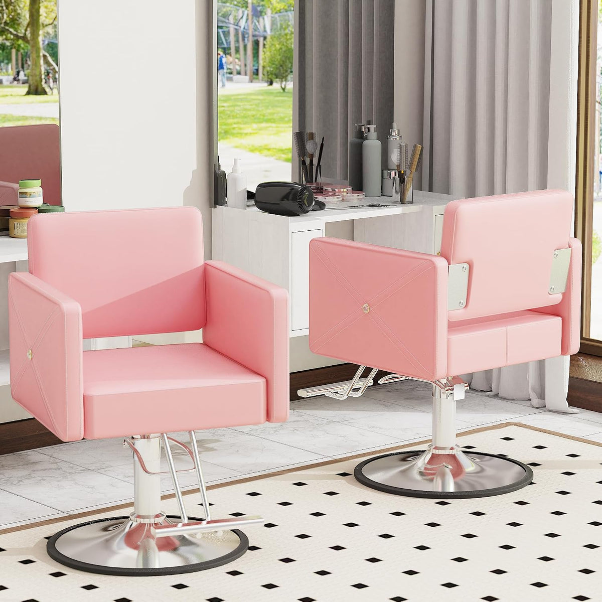 LOUVIXA Barber Salon Chairs for Hair Stylist, Height Adjustable Hydraulic Salon Chair, 360 Degrees Rotation, Multi-Function Shampoo Chair for Home Barbershop, Pink