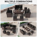 LOUVIXA 7 Pieces Patio Furniture Set, Outdoor Patio Furniture, Wicker Conversation Set with Dining Table, Chairs and Ottoman (6237 Grey-Brown)