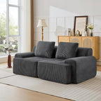 Modular Sectional Sofa, Boneless Couches for Living Room, Corduroy Couch, Big Comfy Couch, Modular Cloud Sofa with Deep Seat (Grey, 2 Pieces-Loveseat)