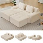Modular Sectional Sofa, Boneless Couches for Living Room, Corduroy Couch, Big Comfy Couch, Modular Cloud Sofa with Deep Seat (Grey, 2 Pieces-Loveseat)
