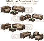 LOUVIXA 7 Piece Outdoor Patio Furniture Set, Rattan Chairs Glass Table Wicker Conversation Seating Sectional Sofa with Cushions (Brown-Camel, 7Pcs-2 Layer Coffee Table)