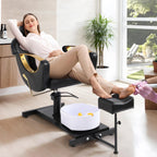 LOUVIXA Pedicure Station No Plumbing, Hydraulic Pedicure Chair for Nail Tech, Height Adjustable Reclining Pedicure Station Unit, with Massage Foot Bath (Cream White-Pillow)