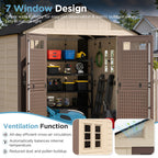 8x6 Resin Shed with Floor, Plastic Storage Shed with Window, Outside Storage Sheds with Lockable Door, Vents for Backyard, Garden, Lawn (8FTx6FT)
