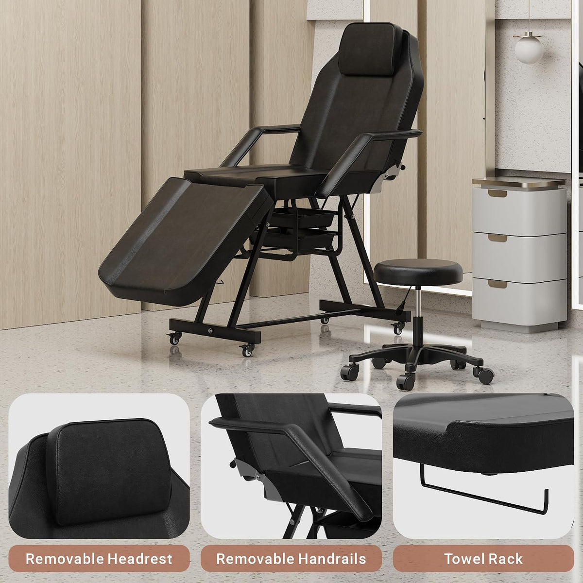 LOUVIXA Tattoo Chair, Adjustable Facial Chair 73 Inch Salon Bed with Hydraulic Stool for Professional Massage Beauty Spa (Black)