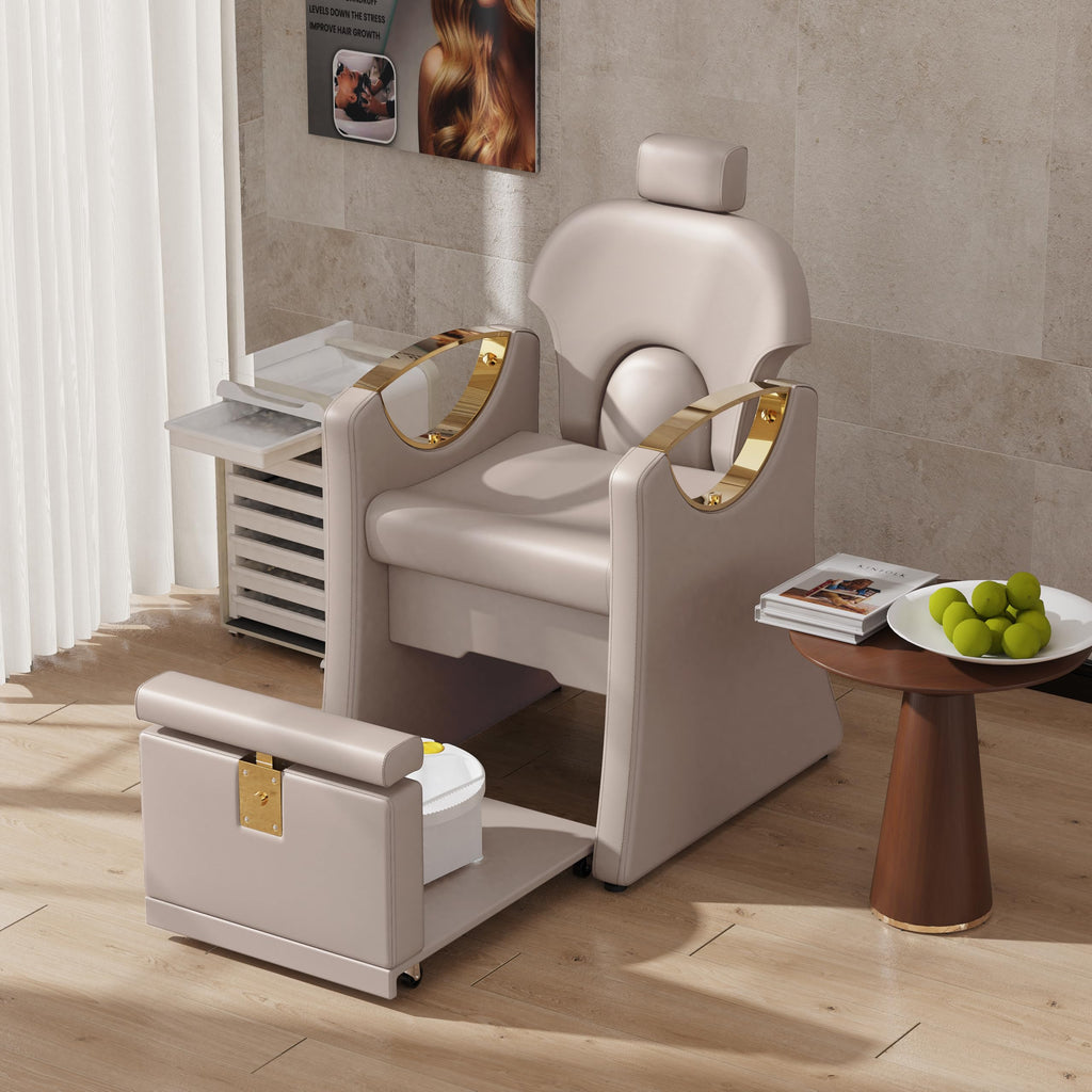 LOUVIXA Pedicure Station for Nail Tech, Reclining Pedicure Chair with Massage Foot Bath, No Plumbing Pedicure Station Unit (Sweet Pink)