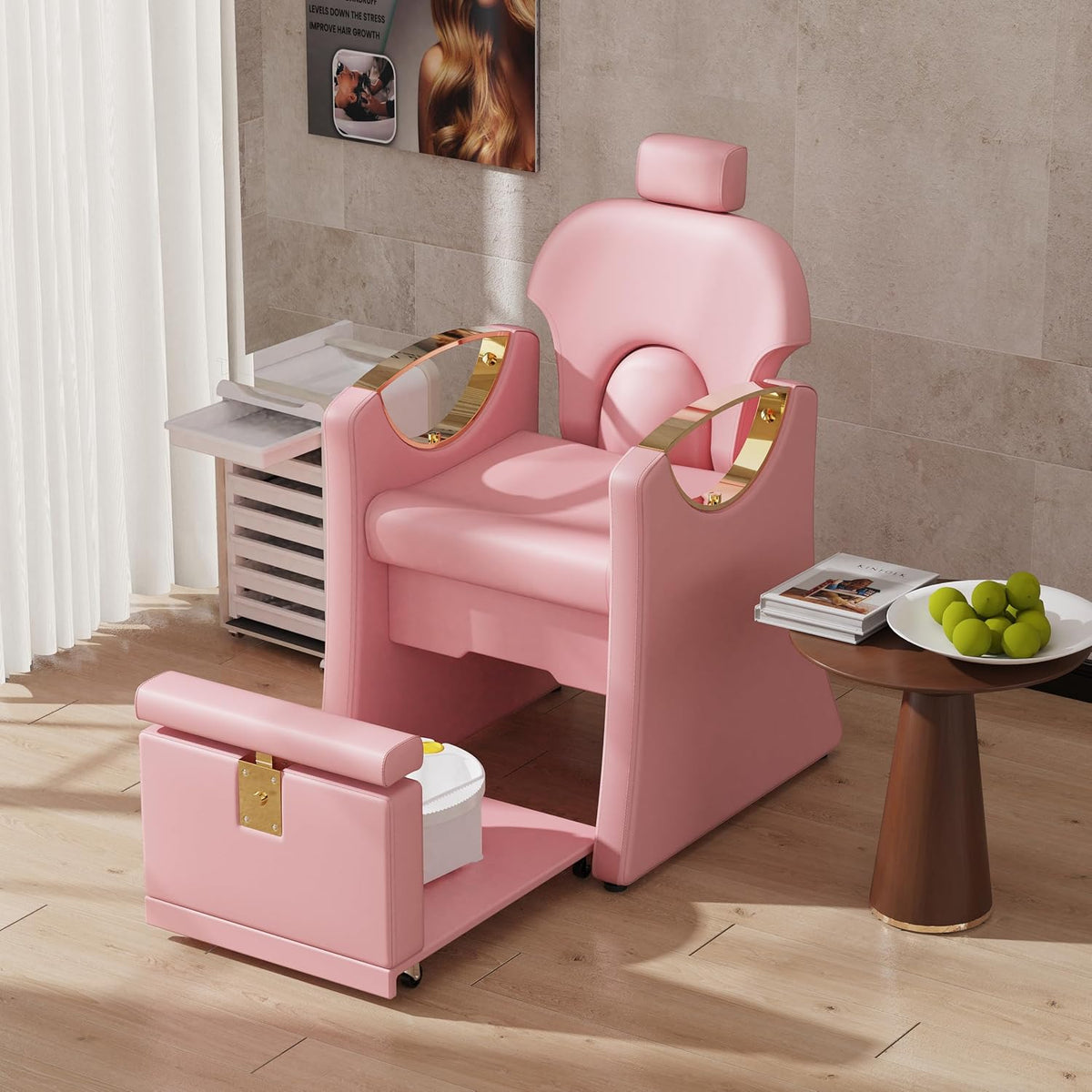 LOUVIXA Pedicure Station for Nail Tech, Reclining Pedicure Chair with Massage Foot Bath, No Plumbing Pedicure Station Unit (Sweet Pink)