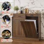 LOUVIXA Double Tilt Out Trash Cabinet, Kitchen Island with Trash Storage, Trashcan Cabinet for Kitchens, Wood Cabinet with Trash Can Pull Out, Dog Proof Trash Can (Off White, 20 Gal)