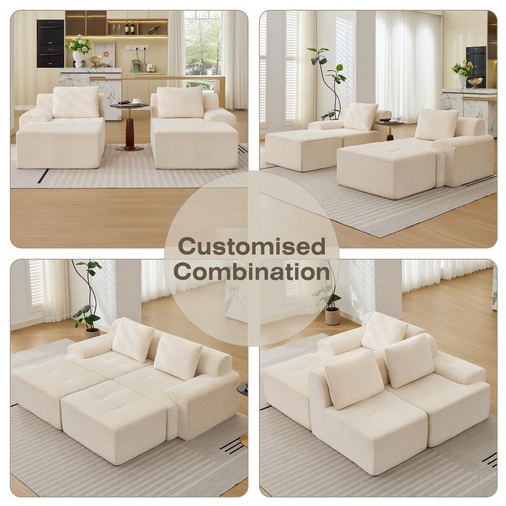 Modular Sectional Sofa, Boneless Couches for Living Room, Corduroy Couch, Big Comfy Couch, Modular Cloud Sofa with Deep Seat (Grey, 2 Pieces-Loveseat)