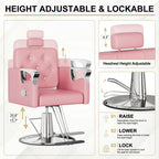 LOUVIXA Barber Chair Reclining, Salon Chairs for Hair Stylist, Height Adjustable Salon Styling Chair, Heavy Duty Barber Chairs, 360 Swivel Barbershop Chair (Rosa-Sliver, 330LBS)
