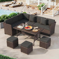 LOUVIXA 7 Pieces Patio Furniture Set, Outdoor Patio Furniture, Wicker Conversation Set with Dining Table, Chairs and Ottoman (6237 Grey-Brown)