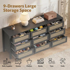 LOUVIXA Rattan Chest of Dressers, Wooden Drawer Dresser, 9 Drawers Rattan Dresser for Bedroom, Living Room, Hallway (Black, 9 Drawers)