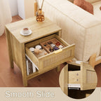 LOUVIXA Rattan Nightstand Set of 2, Boho Bed Side Tables, Nightstand with Drawer and Storage Shelf, Rattan End Tables for Living Room, Bedroom, Small Space
