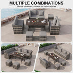 LOUVIXA 7 Pieces Patio Furniture Set, Outdoor Patio Furniture, Wicker Conversation Set with Dining Table, Chairs and Ottoman (6237 Grey-Brown)