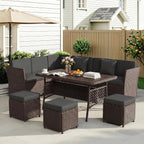 LOUVIXA 7 Pieces Patio Furniture Set, Outdoor Patio Furniture, Wicker Conversation Set with Dining Table, Chairs and Ottoman (6237 Grey-Brown)