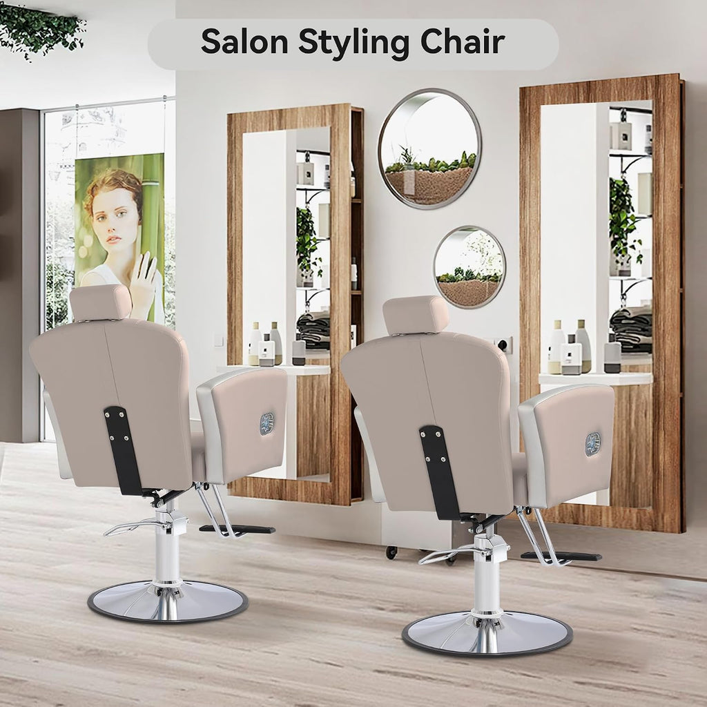 LOUVIXA Height Adjustable Salon Chair for Hair Sylist, Reclining Salon Hair Chairs, Hydraulic Barber Chair, 360 Degree Swivel Shampoo Chairset for Barbershop (Grey)