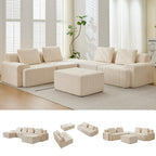 Modular Sectional Sofa, Boneless Couches for Living Room, Corduroy Couch, Big Comfy Couch, Modular Cloud Sofa with Deep Seat (Grey, 2 Pieces-Loveseat)