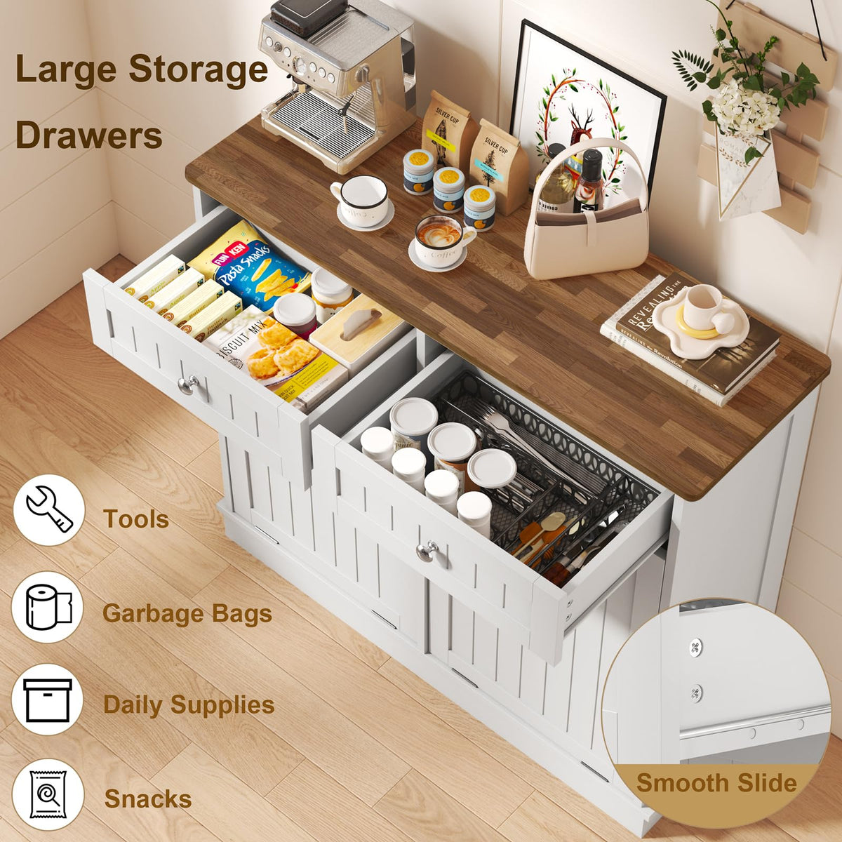 LOUVIXA Tilt Out Trash Can Cabinet Dog Proof with Double Wood Hidden Trash Can Holder, Kitchen Free Standing Recycling Cabinet（Black）