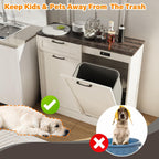 LOUVIXA Double Tilt Out Trash Cabinet, Kitchen Island with Trash Storage, Trashcan Cabinet for Kitchens, Wood Cabinet with Trash Can Pull Out, Dog Proof Trash Can (Off White, 20 Gal)