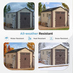 8x6 Resin Shed with Floor, Plastic Storage Shed with Window, Outside Storage Sheds with Lockable Door, Vents for Backyard, Garden, Lawn (8FTx6FT)
