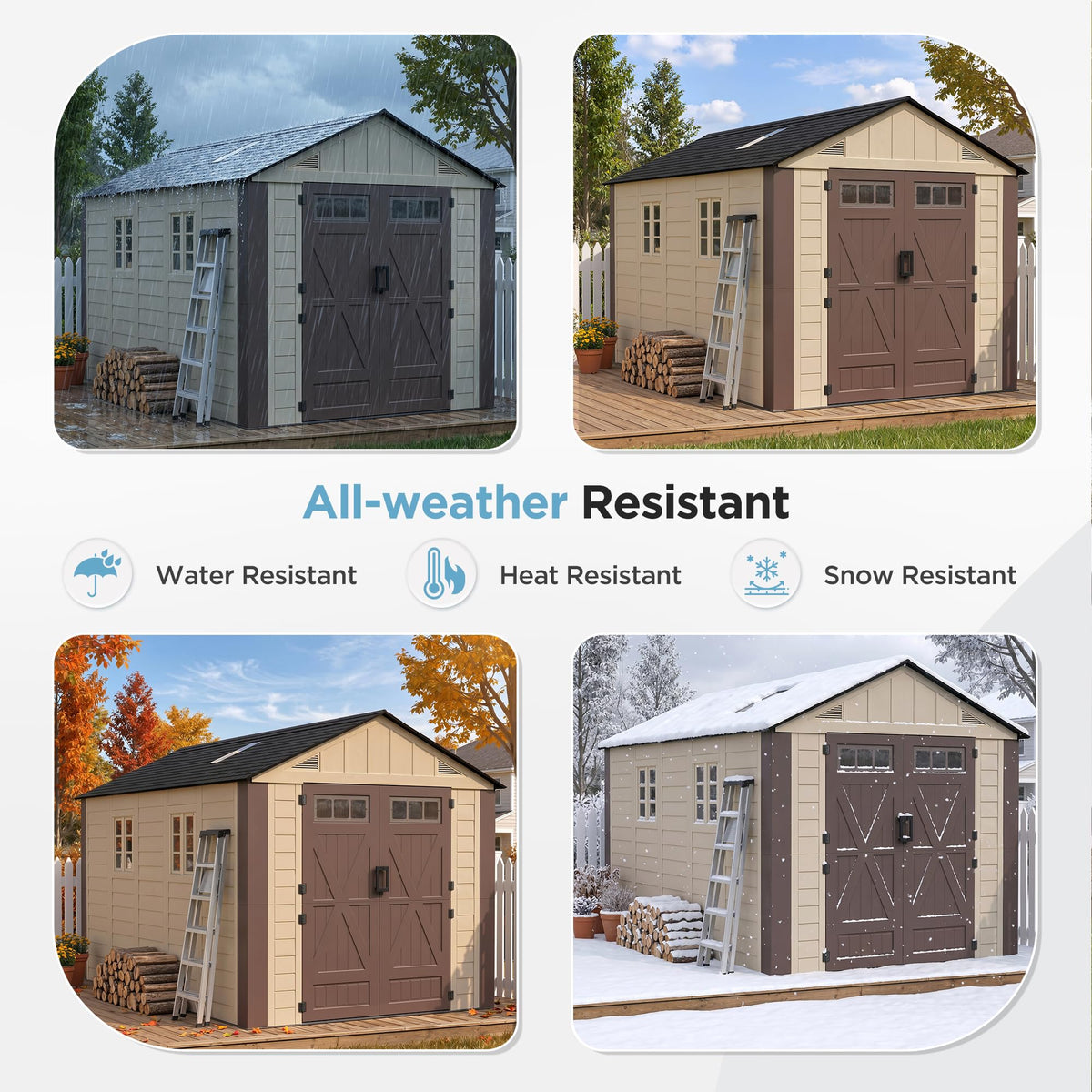 8x6 Resin Shed with Floor, Plastic Storage Shed with Window, Outside Storage Sheds with Lockable Door, Vents for Backyard, Garden, Lawn (8FTx6FT)