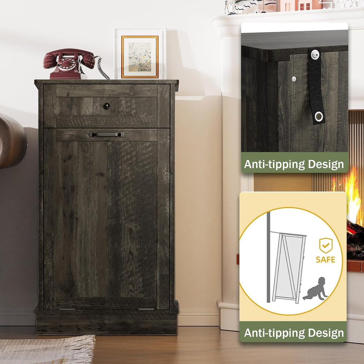 LOUVIXA Tilt Out Trash Cabinet, Dog Proof Trash Can Holder Without Trashbin (Smoky Brown)