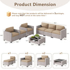 LOUVIXA 7 Piece Outdoor Patio Furniture Set, Rattan Chairs Glass Table Wicker Conversation Seating Sectional Sofa with Cushions (Brown-Camel, 7Pcs-2 Layer Coffee Table)