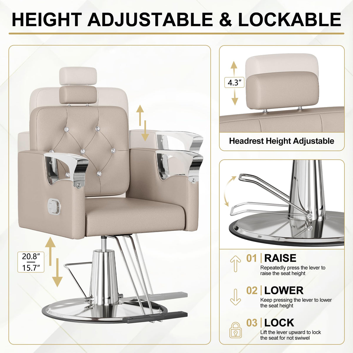 LOUVIXA Barber Chair Reclining, Salon Chairs for Hair Stylist, Height Adjustable Salon Styling Chair, Heavy Duty Barber Chairs, 360 Swivel Barbershop Chair (Rosa-Sliver, 330LBS)
