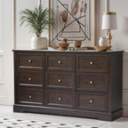 LOUVIXA Farmhouse Bedroom Sets of 3, Including 9 Drawer Dresser, Nightstand Set of 2 with Charging Station (Brown Sets, 3 Pieces-9 Drawer Dresser+2 Nightstand)