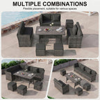 LOUVIXA 7 Pieces Patio Furniture Set, Outdoor Patio Furniture, Wicker Conversation Set with Dining Table, Chairs and Ottoman (6237 Grey-Brown)