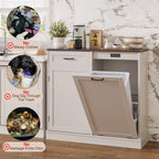 LOUVIXA Double Tilt Out Trash Cabinet, Kitchen Island with Trash Storage, Trashcan Cabinet for Kitchens, Wood Cabinet with Trash Can Pull Out, Dog Proof Trash Can (Off White, 20 Gal)