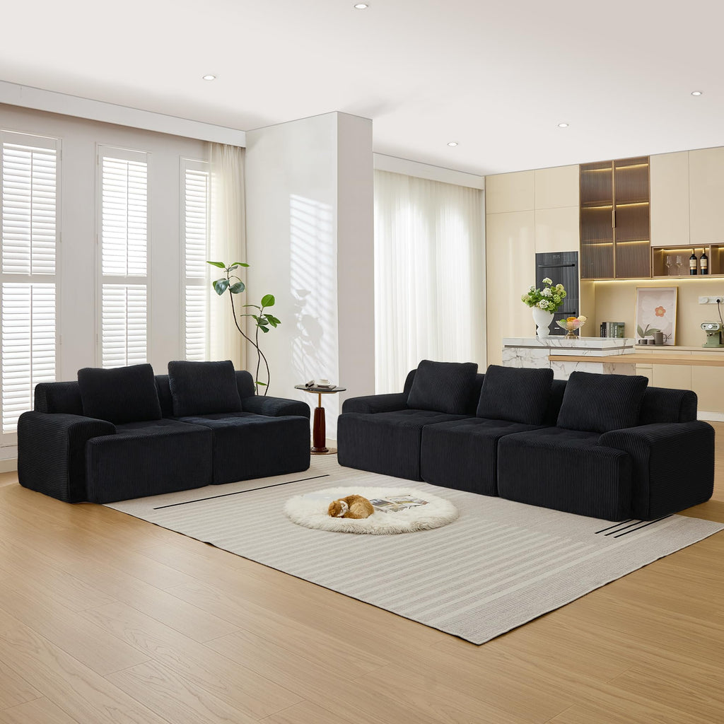 Modular Sectional Sofa, Boneless Couches for Living Room, Corduroy Couch, Big Comfy Couch, Modular Cloud Sofa with Deep Seat (Grey, 2 Pieces-Loveseat)