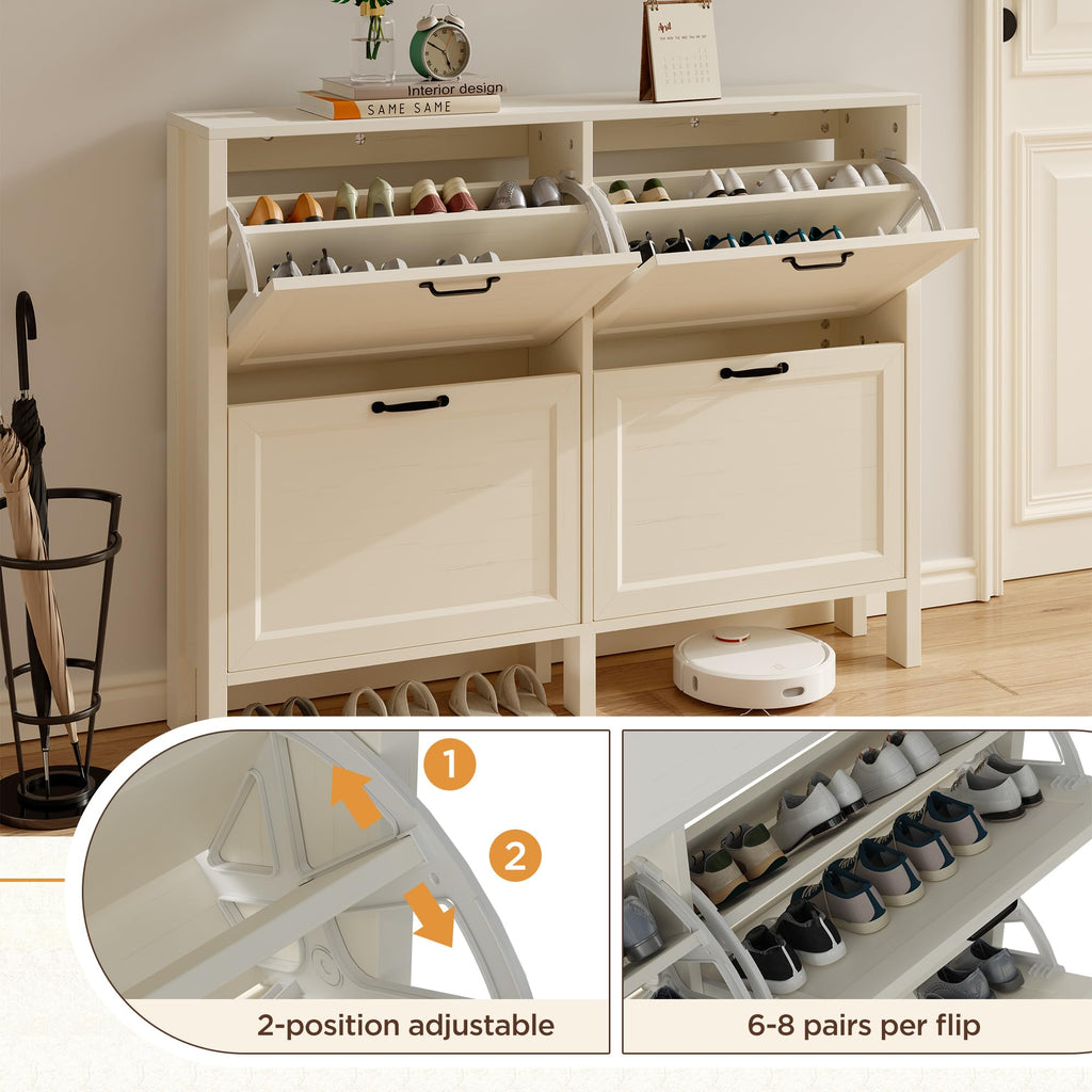 LOUVIXA Shoe Cabinet with 4 Flip Drawers, Narrow Shoe Storage Cabinet, Freestanding Shoe Cabinet Organizer, Hidden Shoe Rack Cabinet for Entryway, Hallway (4-Drawers, Brown/4-drawers)