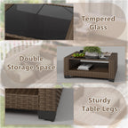 LOUVIXA 7 Piece Outdoor Patio Furniture Set, Rattan Chairs Glass Table Wicker Conversation Seating Sectional Sofa with Cushions (Brown-Camel, 7Pcs-2 Layer Coffee Table)