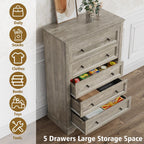 LOUVIXA Farmhouse Bedroom Sets of 3, 3Pcs Farmhouse Dresser Set, Including 5 Drawer Dressers and Nightstand Set of 2 with Charging Station (Grey Sets