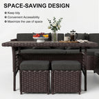 LOUVIXA 7 Pieces Patio Furniture Set, Outdoor Patio Furniture, Wicker Conversation Set with Dining Table, Chairs and Ottoman (6237 Grey-Brown)