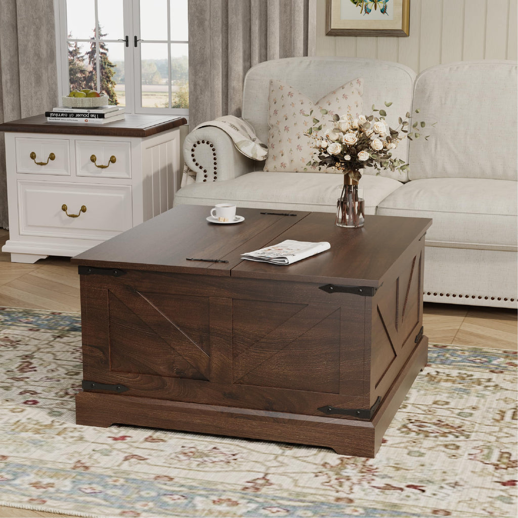 LOUVIXA Farmhouse Lift Top Coffee Table with Hidden Storage Compartment