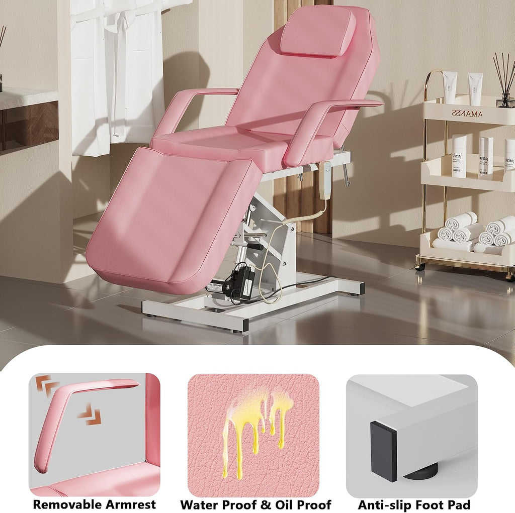 LOUVIXA Electric Height Adjustable Tattoo Bed, Electric Lift Massage Table, Multi-Purpose Massage Tattoo Lash Waxing Table for Beauty Barber Spa, Height Backrest Footrest Adjustable (Pink)