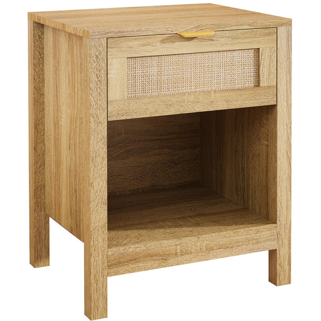 LOUVIXA Rattan Nightstand Set of 2, Boho Bed Side Tables, Nightstand with Drawer and Storage Shelf, Rattan End Tables for Living Room, Bedroom, Small Space