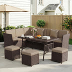 LOUVIXA 7 Pieces Patio Furniture Set, Outdoor Patio Furniture, Wicker Conversation Set with Dining Table, Chairs and Ottoman (6237 Grey-Brown)