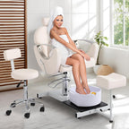 LOUVIXA Pedicure Station No Plumbing, Hydraulic Pedicure Chair for Nail Tech, Height Adjustable Reclining Pedicure Station Unit, with Massage Foot Bath (Cream White-Pillow)