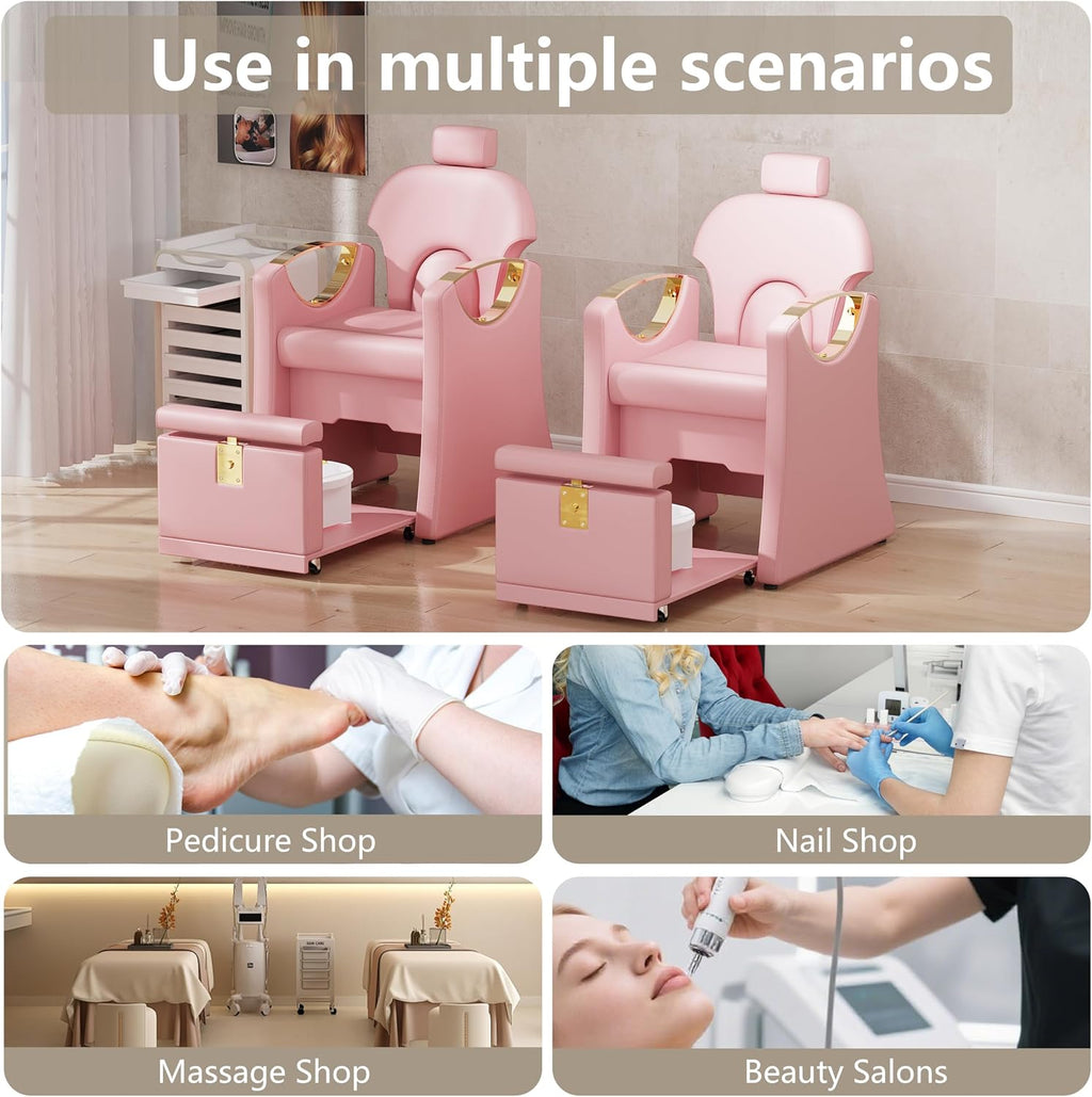 LOUVIXA Pedicure Station for Nail Tech, Reclining Pedicure Chair with Massage Foot Bath, No Plumbing Pedicure Station Unit (Sweet Pink)
