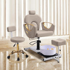 LOUVIXA Pedicure Station No Plumbing, Hydraulic Pedicure Chair for Nail Tech, Height Adjustable Reclining Pedicure Station Unit, 360 Degree Swivel Foot Spa Chair with Massage Foot Bath (Grey-Golden)
